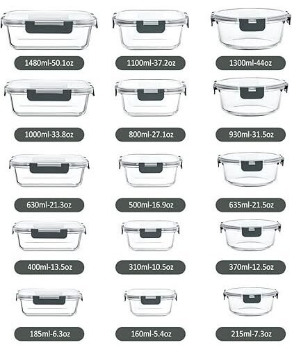 M MCIRCO 30 Pieces Glass Food Storage Containers