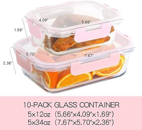C CREST 10 Pack Glass Meal Prep Containers Food Storage Containers