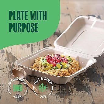 100 Compostable Clamshell Take Out Food Containers 50Pack HeavyDuty Quality